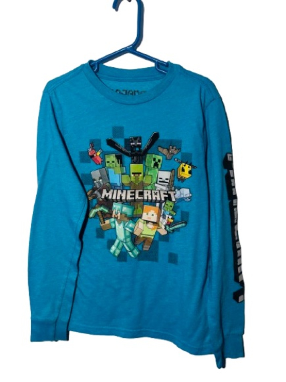 Boys MINECRAFT Blue Long Sleeved T-Shirt SZ 8 Creeper Alex Shirt